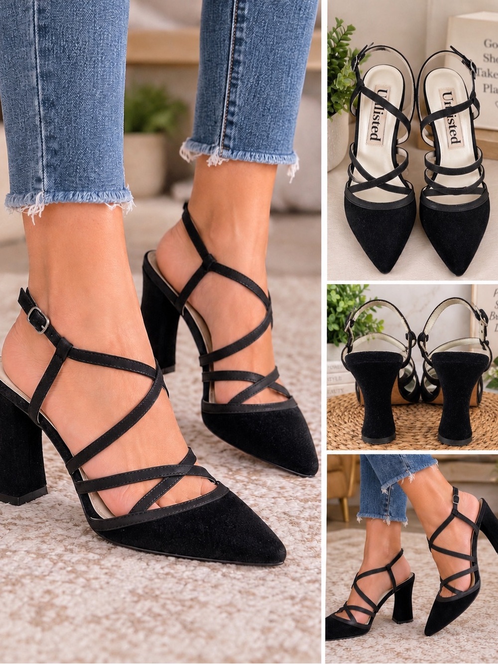 Unlisted Black Strappy Pointed-Toe Heels – Size 6½